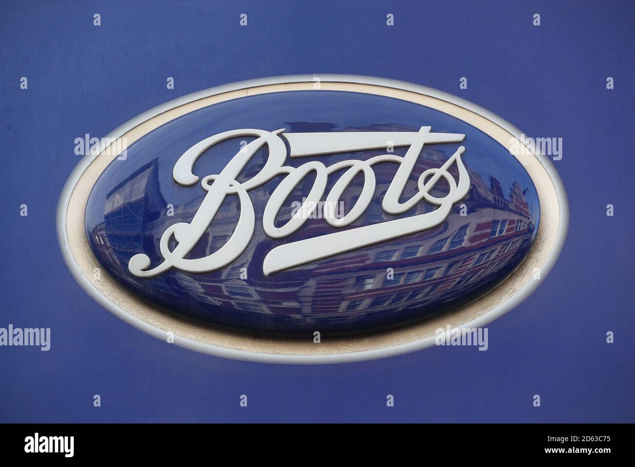 A view of a sign for Boots health and beauty retailer and pharmacy ...