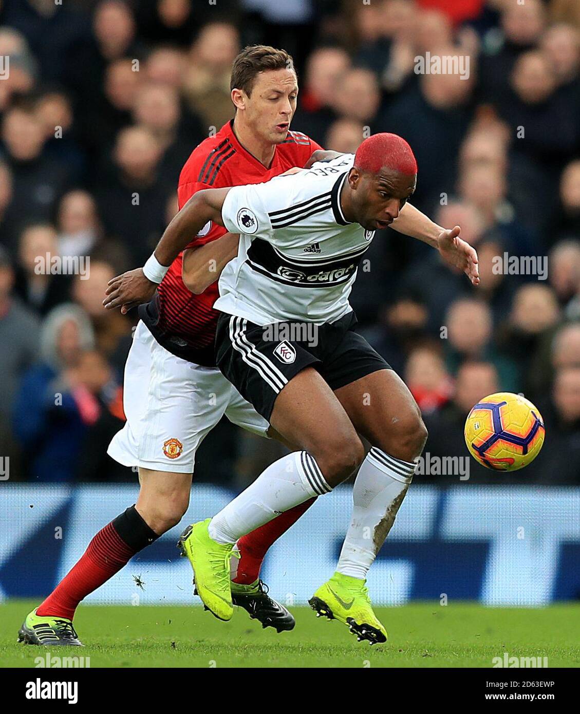 Manchester United S Nemanja Matic Left And Fulham S Ryan Babel Battle For The Ball Stock Photo Alamy