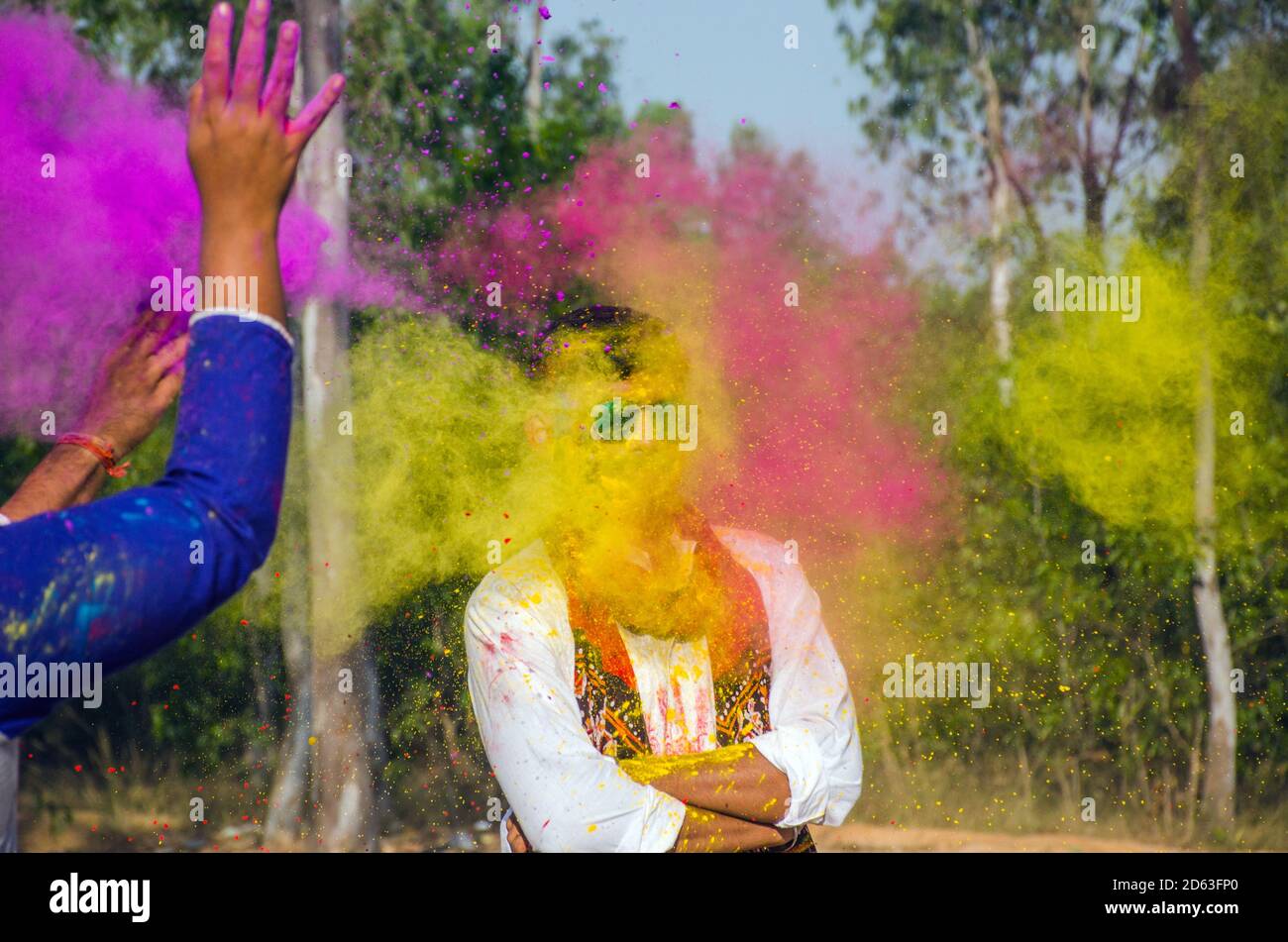 birbhum west bengal india on 9th march 2020: celebrating holi festival at biswa bharati shantiniketan campus at birbhum west bengal india. Stock Photo