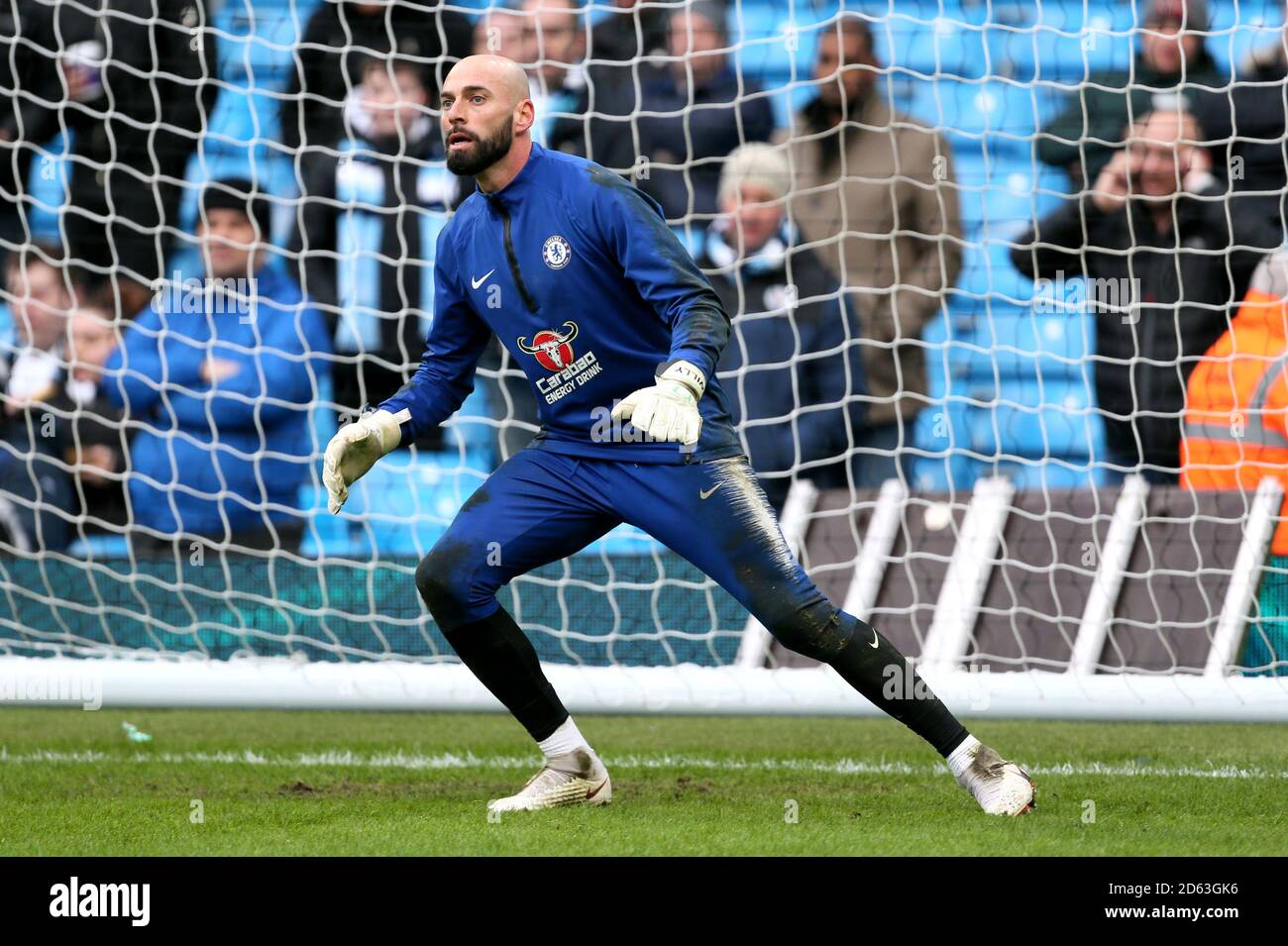 Chelsea goalkeeper Willy Caballero during the pre-match warm up prior to the beginning of the match Stock Photo
