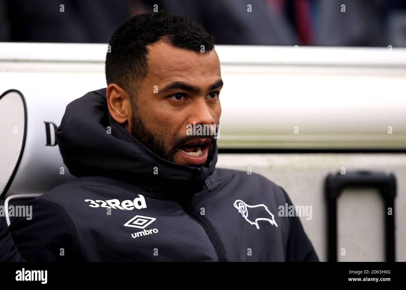 Derby County's Ashley Cole on the bench Stock Photo - Alamy