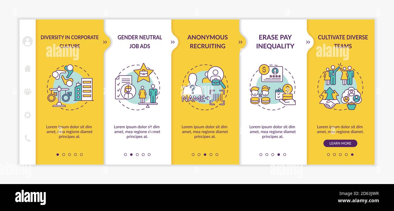 Gender diversity implementation tips onboarding vector template Stock Vector