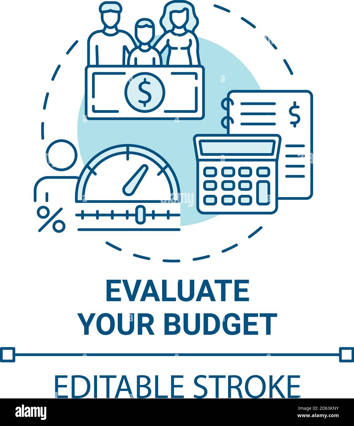 Evaluate budget concept icon Stock Vector