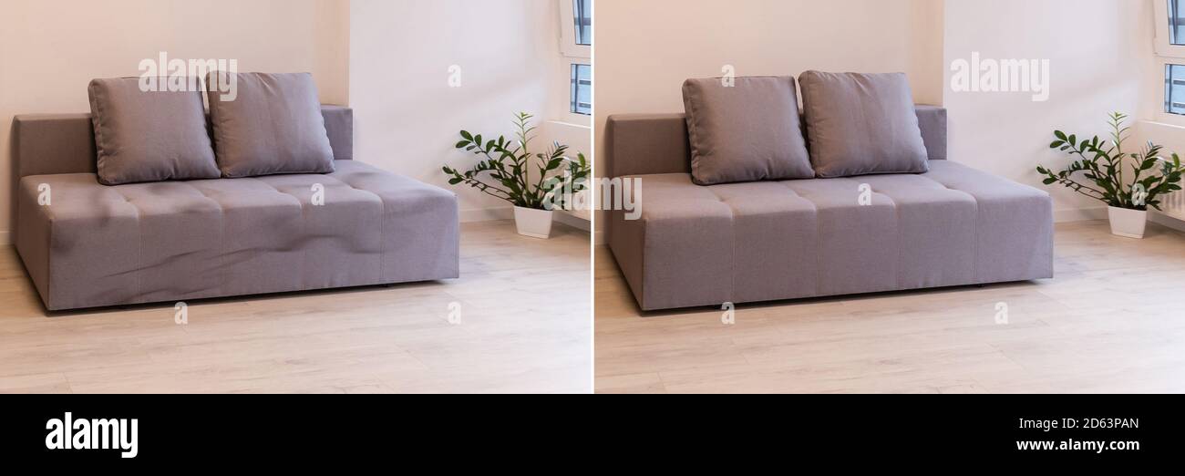 dirty sofa before and after Stock Photo Alamy