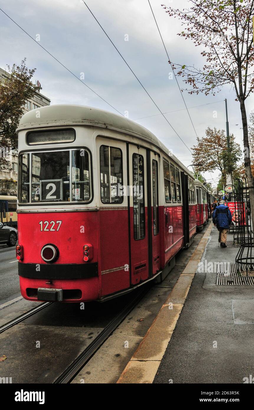 Vienna, Austria. September, 2013. Vintage street car in Vienna. Strassenbahn. Stock Photo