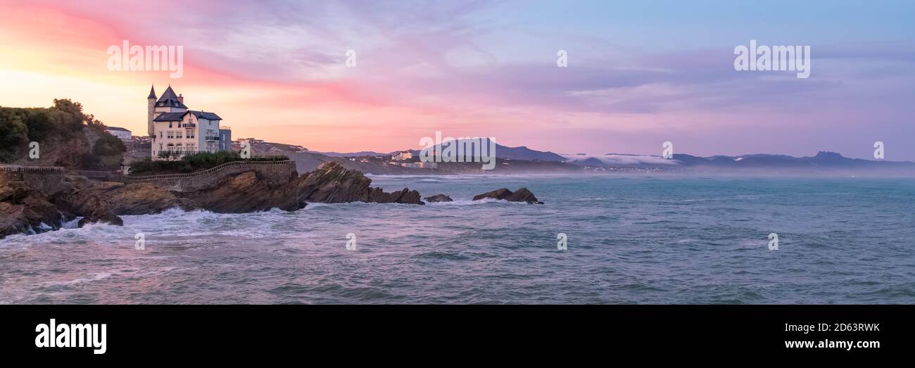Biarritz in France, panorama of the coast, with the villa Belza Stock Photo