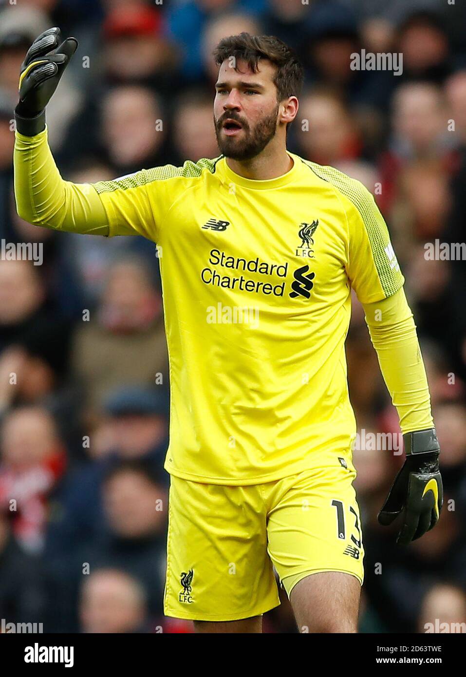 Liverpool goalkeeper Alisson Becker reacts negativity to Burnley's first  goal of the game Stock Photo - Alamy
