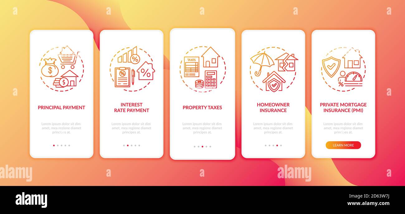 Mortgage payment elements onboarding mobile app page screen with concepts Stock Vector