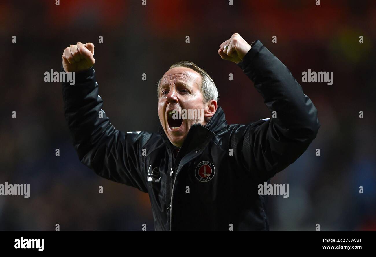 Charlton Athletic manager Lee Bowyer applauds the fans after the final ...