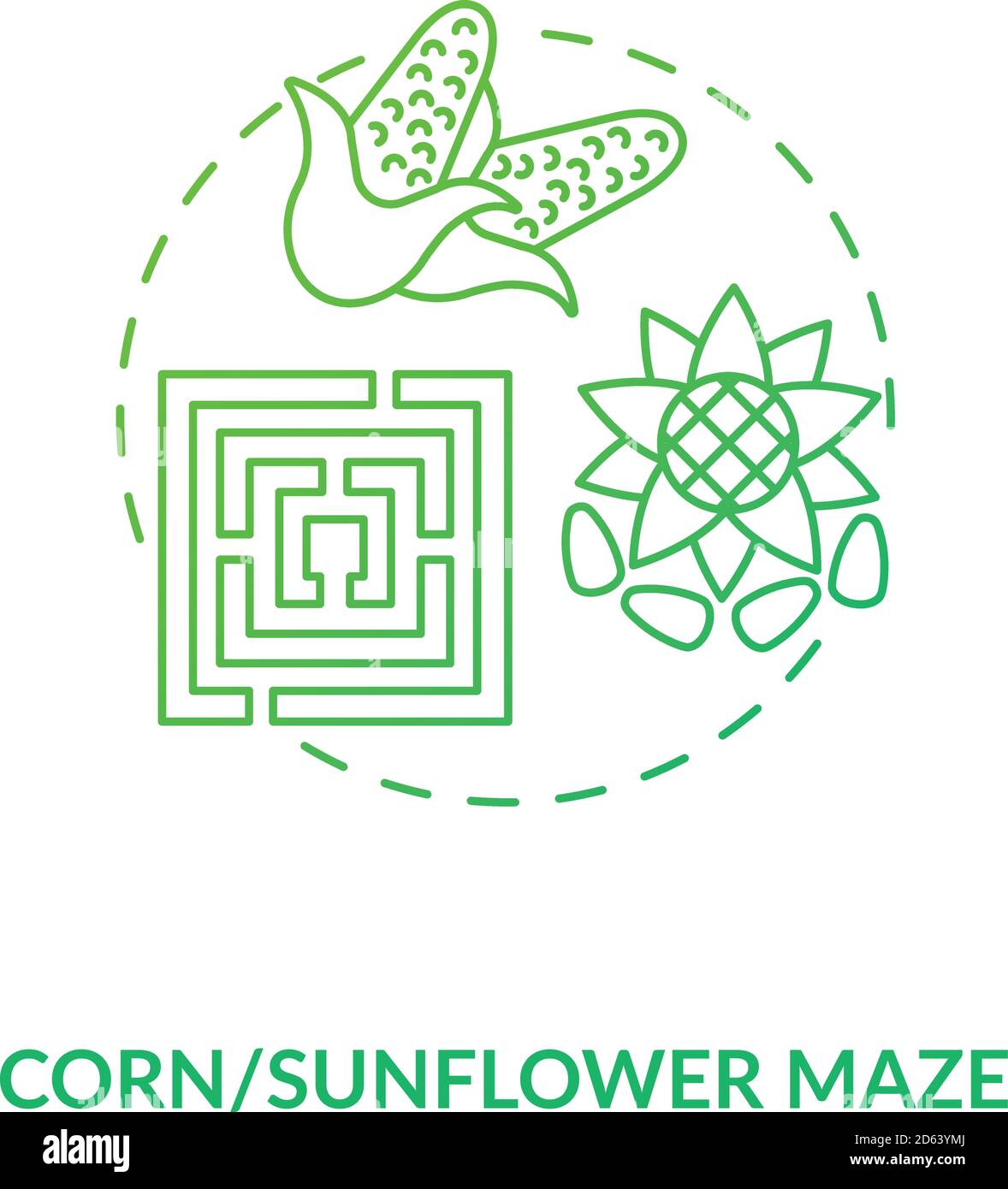 Corn and sunflower maze concept icon Stock Vector