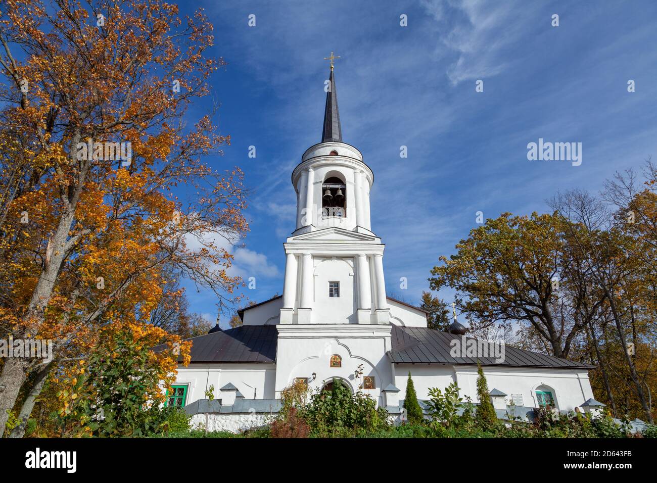 Assumption Cathedral in Svyatogorsky Monastery, Pushkinskiye Gory, Pskov Oblast, Russia. Stock Photo