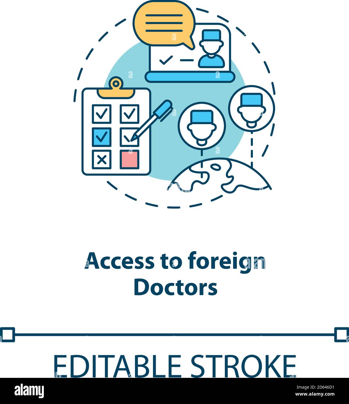 Access to foreign doctors concept icon Stock Vector