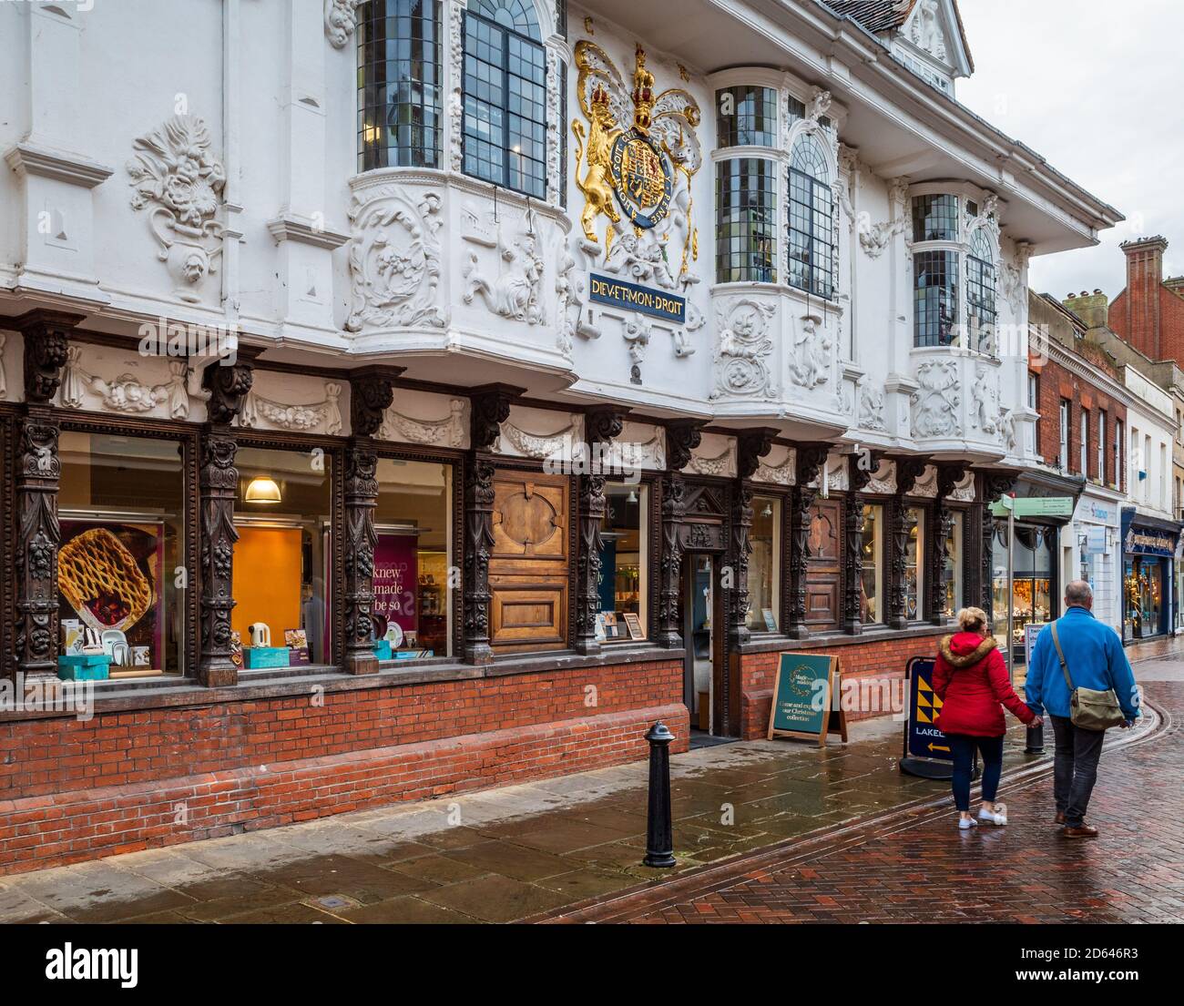 The Ancient House Ipswich, also known as Sparrowe's House, Grade I listed 15th Century building in the Buttermarket area, now a Lakeland store. Stock Photo