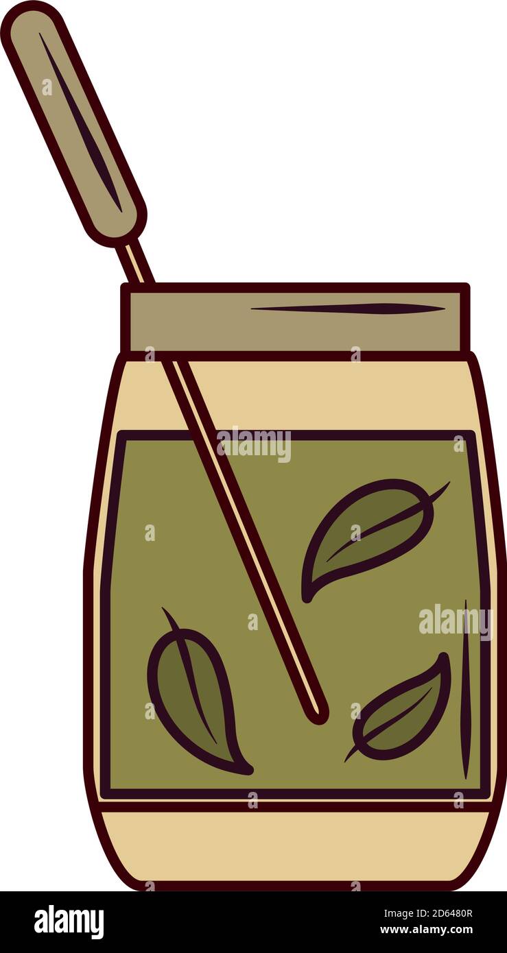 glass jar with fresh tea organic line and fill vector illustration