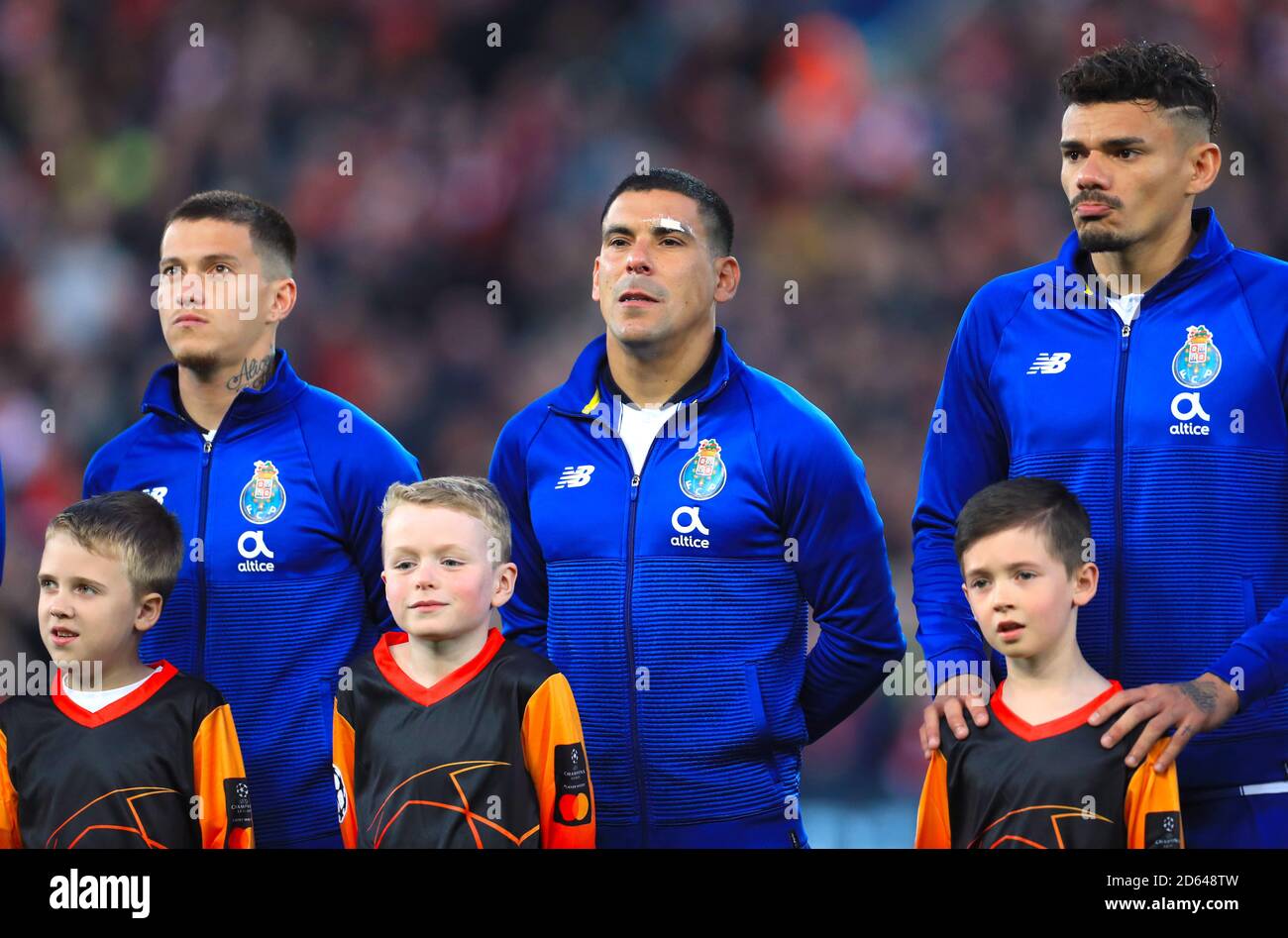 (left to right) FC Porto's Monteiro Otavio, Victorio Maxi Pereira and Francisco Tiquinho Soares line up ahead of the match  Stock Photo