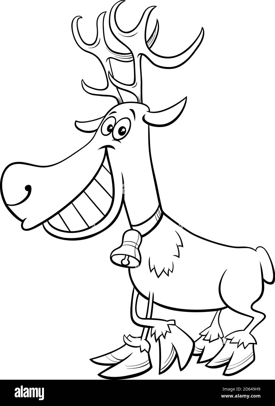 Black and White Cartoon Illustration of Christmas Reindeer Character Coloring Book Page Stock Vector