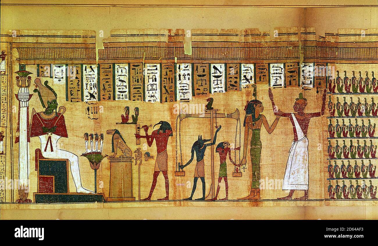 Title: The Judgement of Osiris, detail from a Book of the Dead Creator: Egyptian Date: 30th Dynasty (380-343 BC) Dimensions:  Medium: papyrus Location: Louvre, Paris Stock Photo