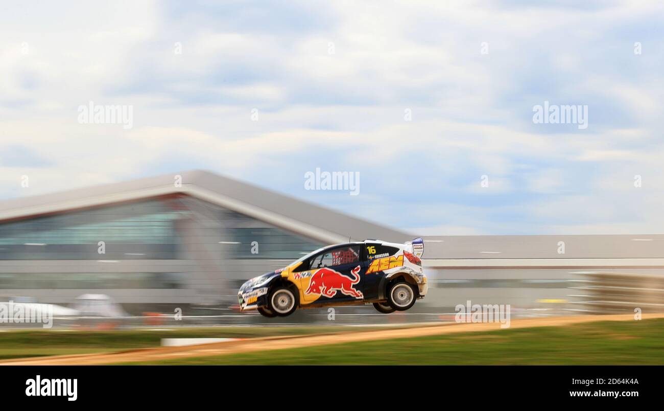 Oliver Eriksson in the RX2 qualifying during day one of the 2019 FIA World Rallycross Championship at Silverstone. Stock Photo