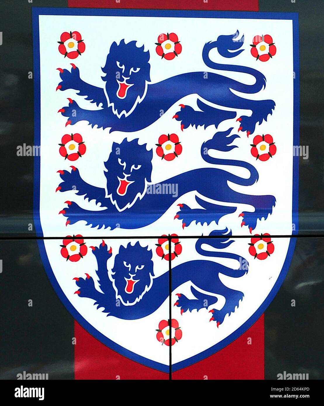 Close up of the England crest on the coach carrying the England Women's squad before the game Stock Photo