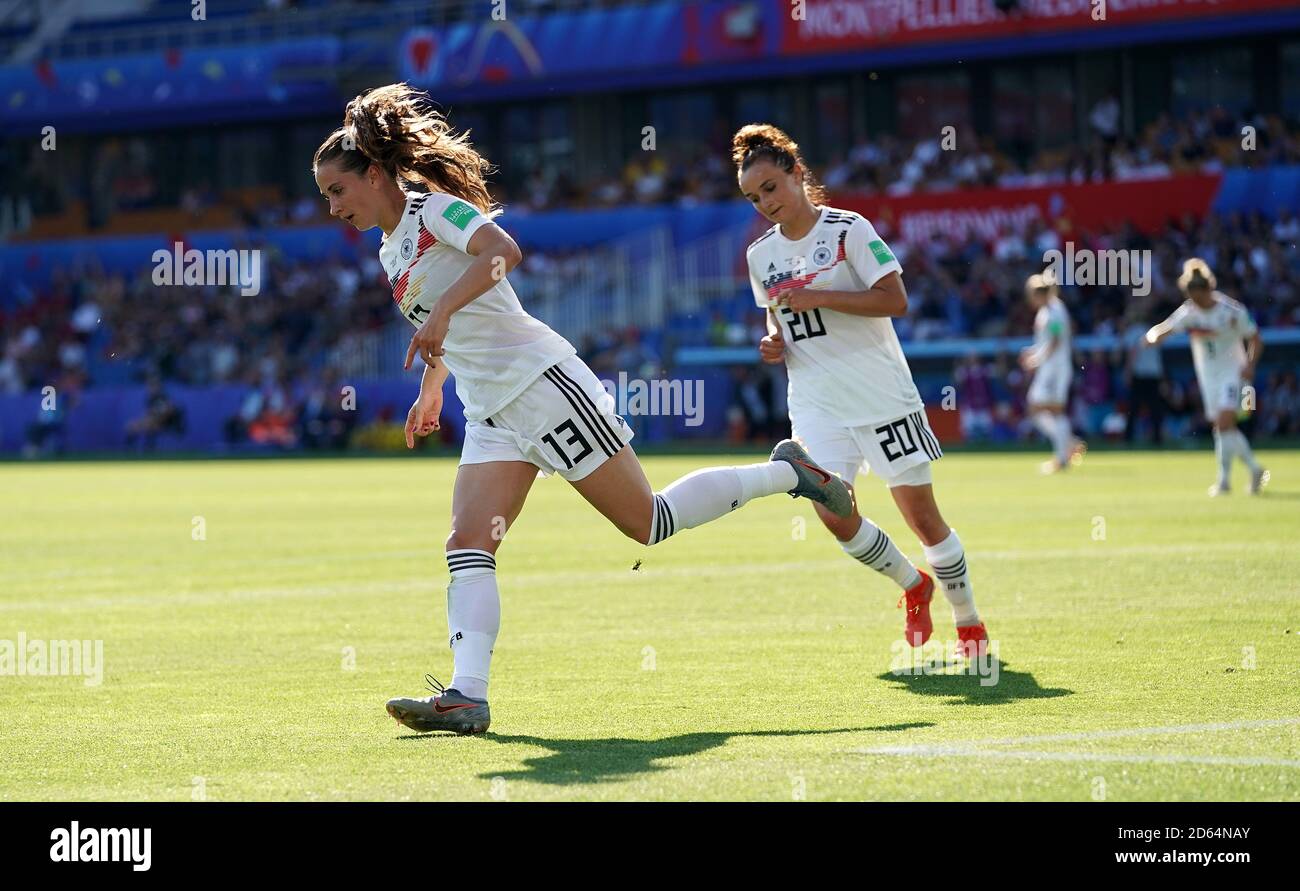Germany's Sara Dabritz (left) celebrates scoring her side's second goal of the game Stock Photo