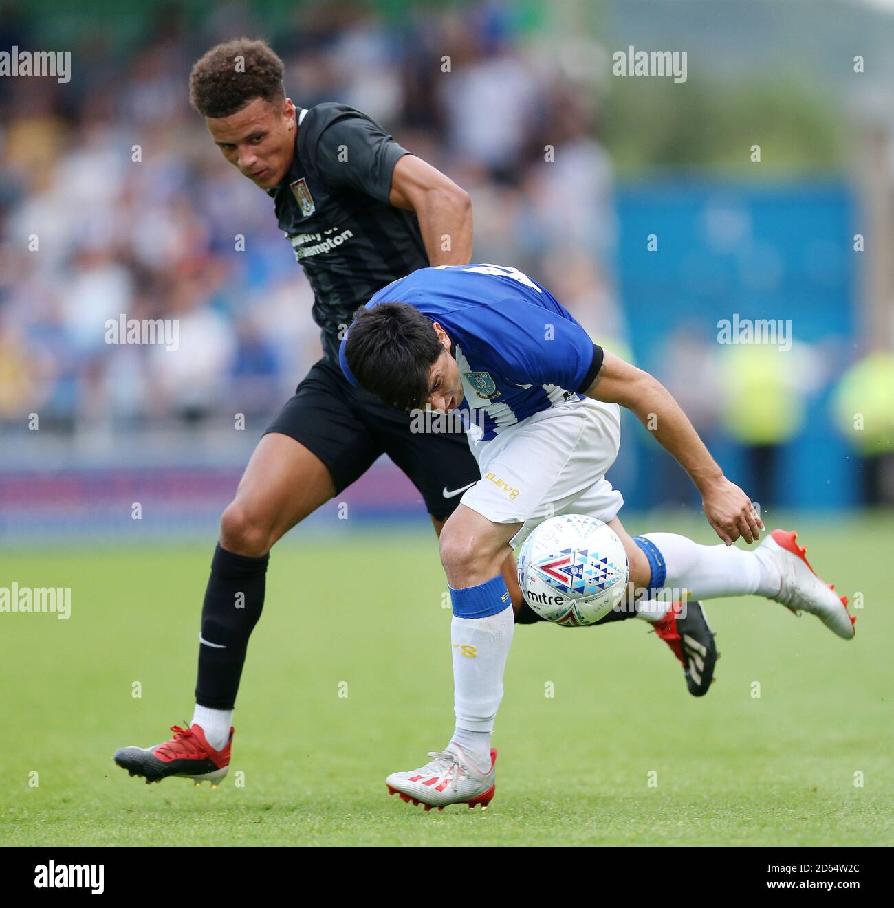 Northampton Town's Shaun Mcwilliams and Sheffield Wednesday's Fernando Forestieri battle for the ball Stock Photo