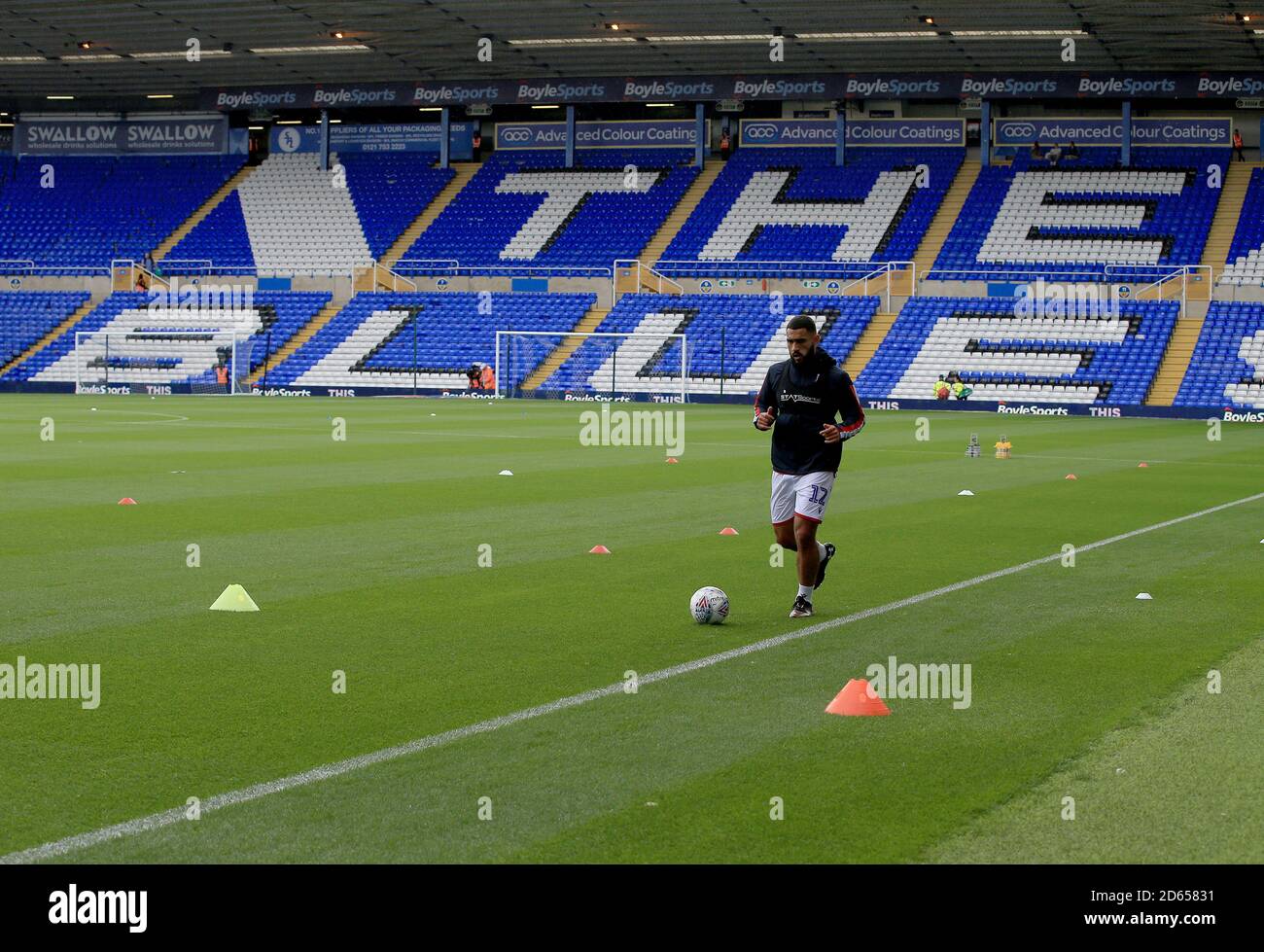 Stoke City's Cameron Carter-Edwards warms up on the pitch before the Sky Bet Championship game between Birmingham City and Stoke City. Stock Photo