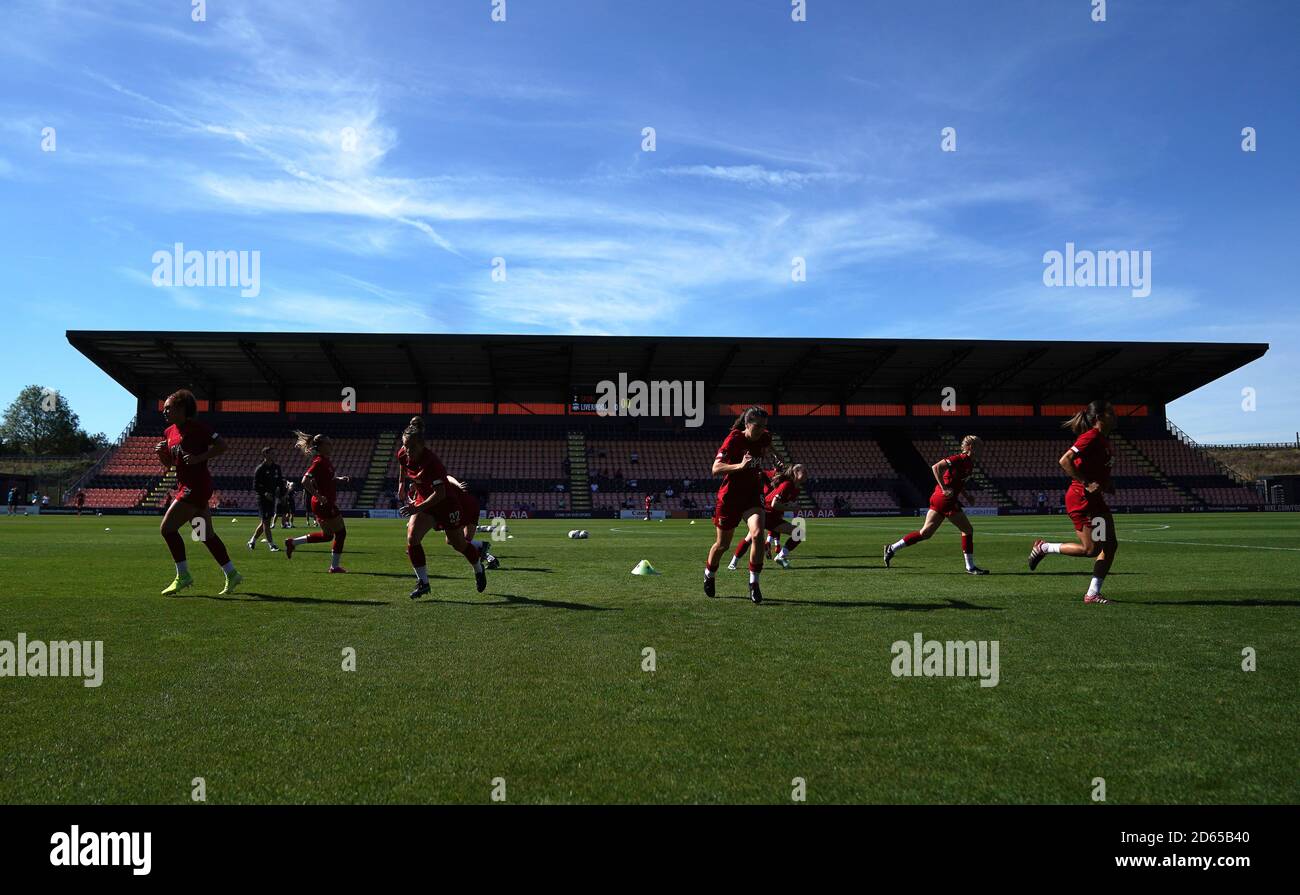 The Liverpool Women's squad warm up at The Hive before the FA Women's Super League game between Tottenham Hotspur and Liverpool  Stock Photo