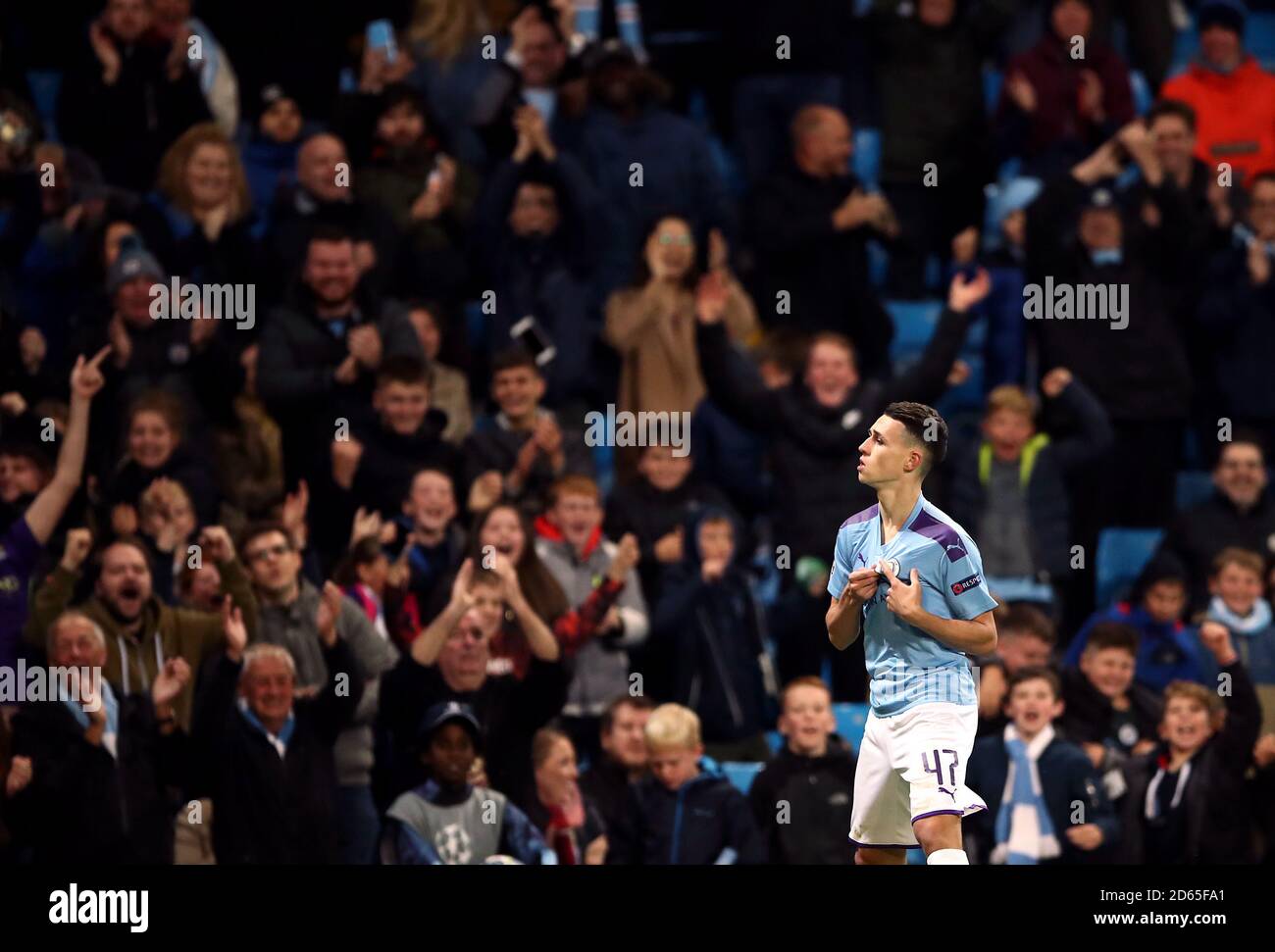 Manchester City's Phil Foden celebrates scoring his side's second goal of the game Stock Photo