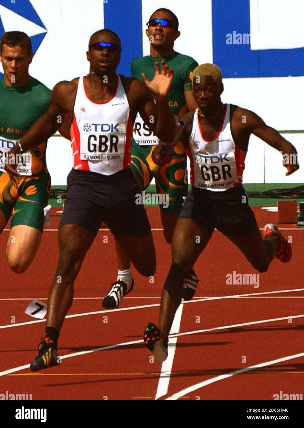 Great Britian's Jonathan Barbour fails to take the baton from Christian