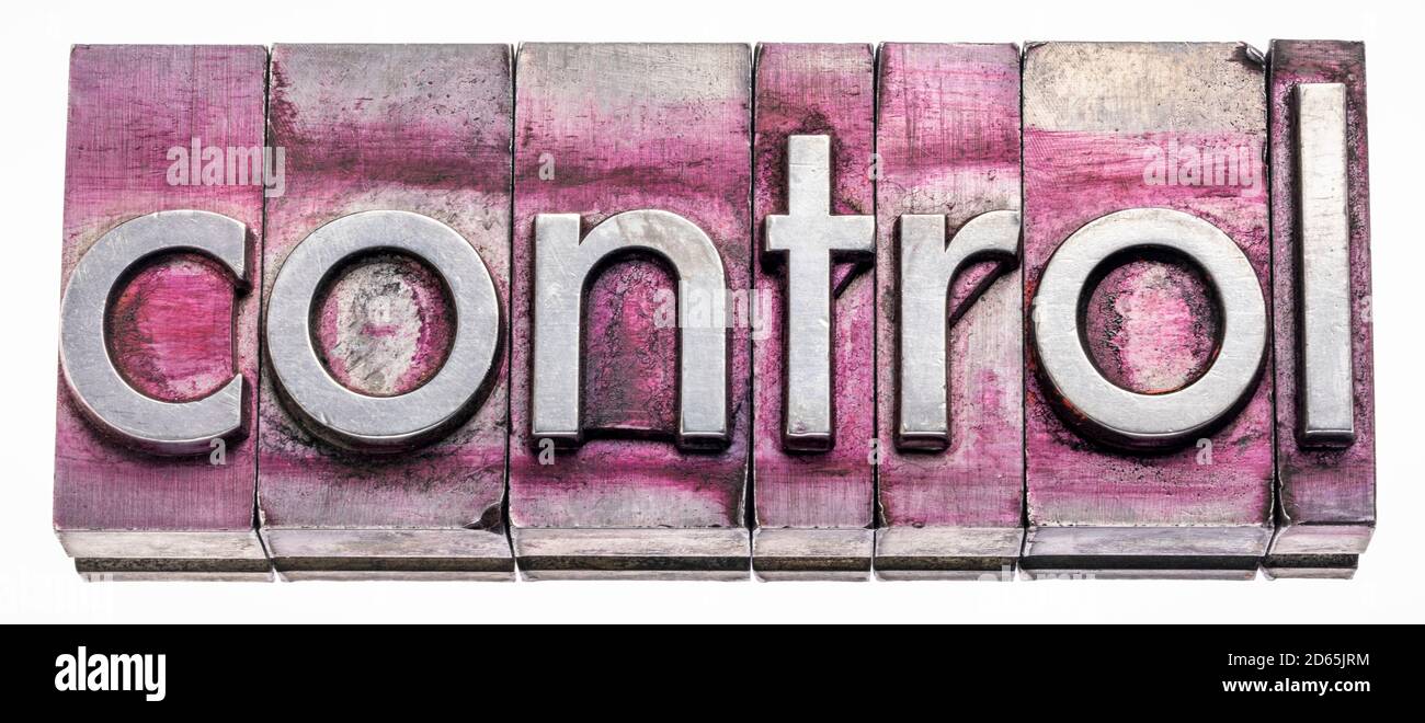 control word abstract in gritty vintage letterpress metal type isolated ...