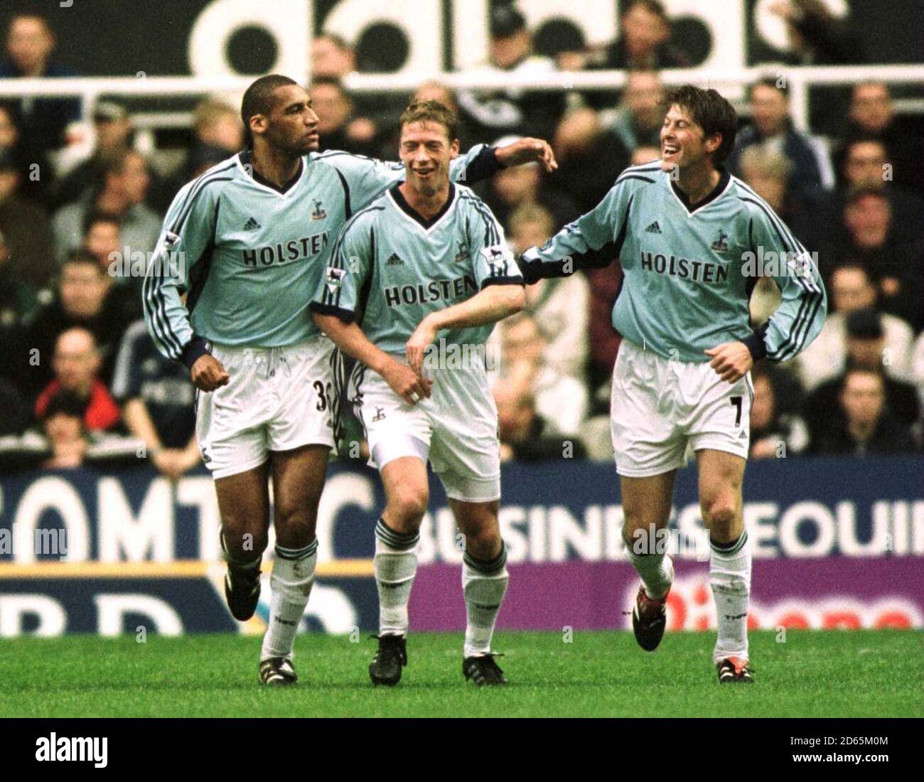 Tottenham Hotspur S Darren Anderton Celebrates His First Goal Against Newcastle United With Steffen Freund And Mauricio Taricco Stock Photo Alamy