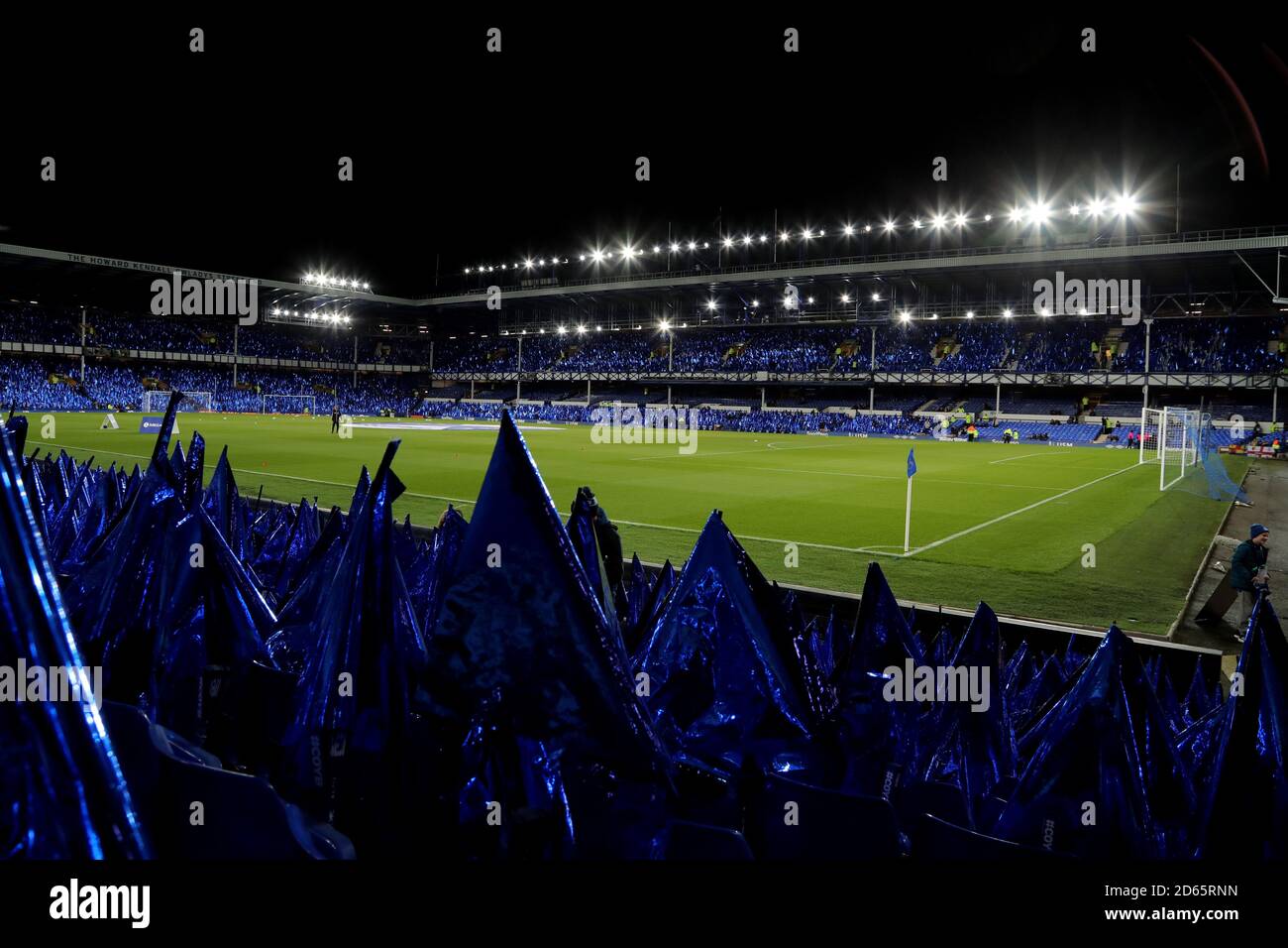 Flags in seats at Goodison Park before kick off Stock Photo