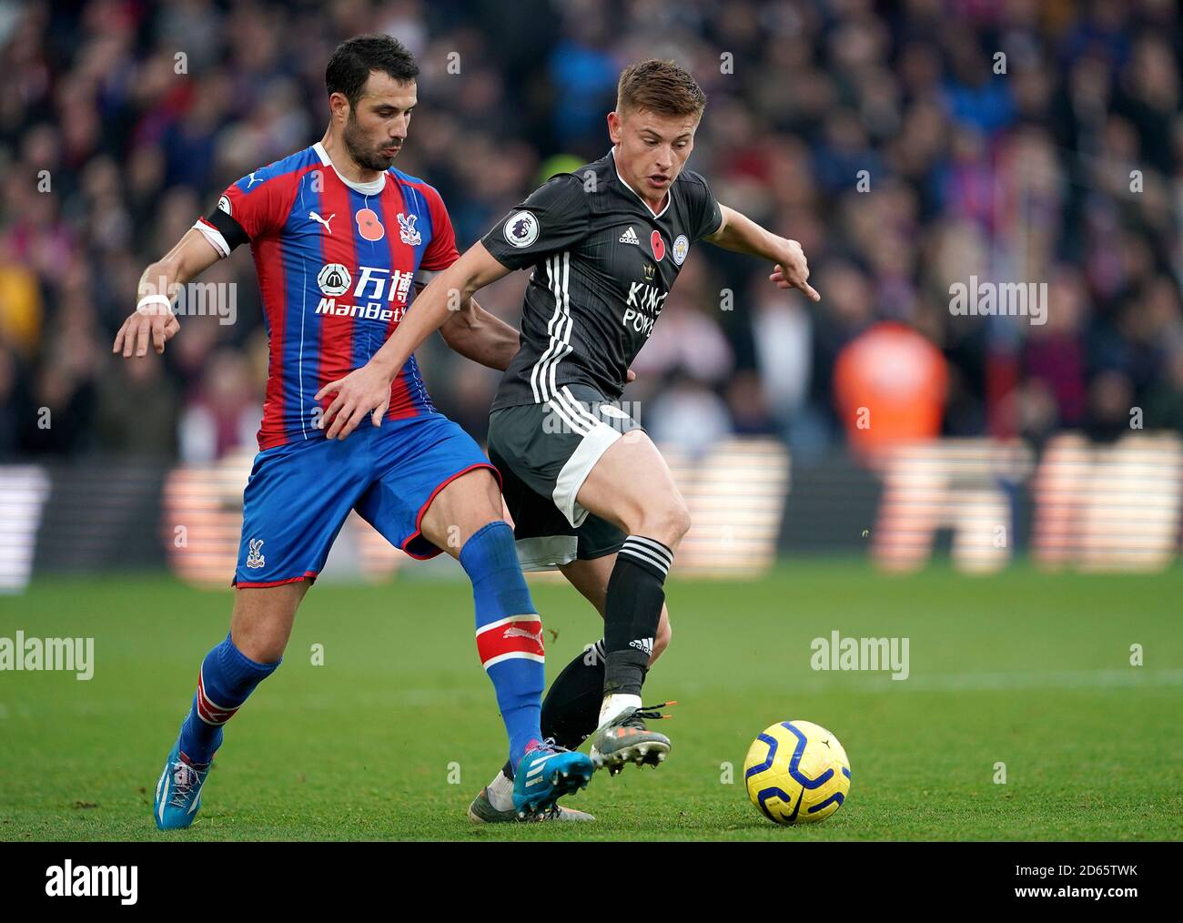 Crystal Palaces Luka Milivojevic Left And Leicester Citys Harvey Barnes Battle For The Ball 6446