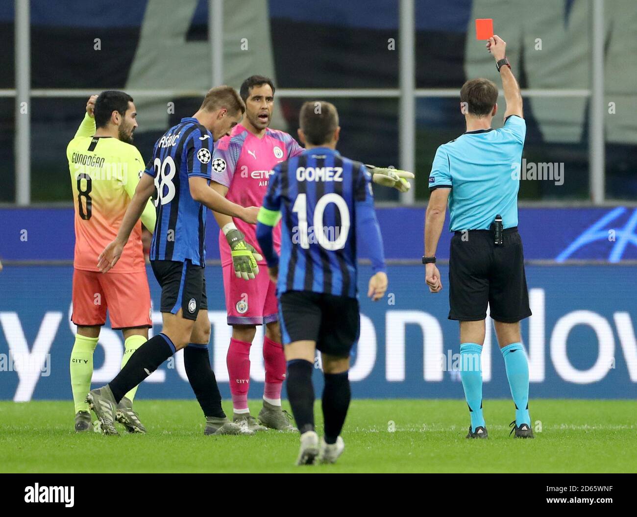 Manchester City goalkeeper Claudio Bravo is shown a red card for a foul on Atalanta's Josip (not pictured Stock Photo - Alamy