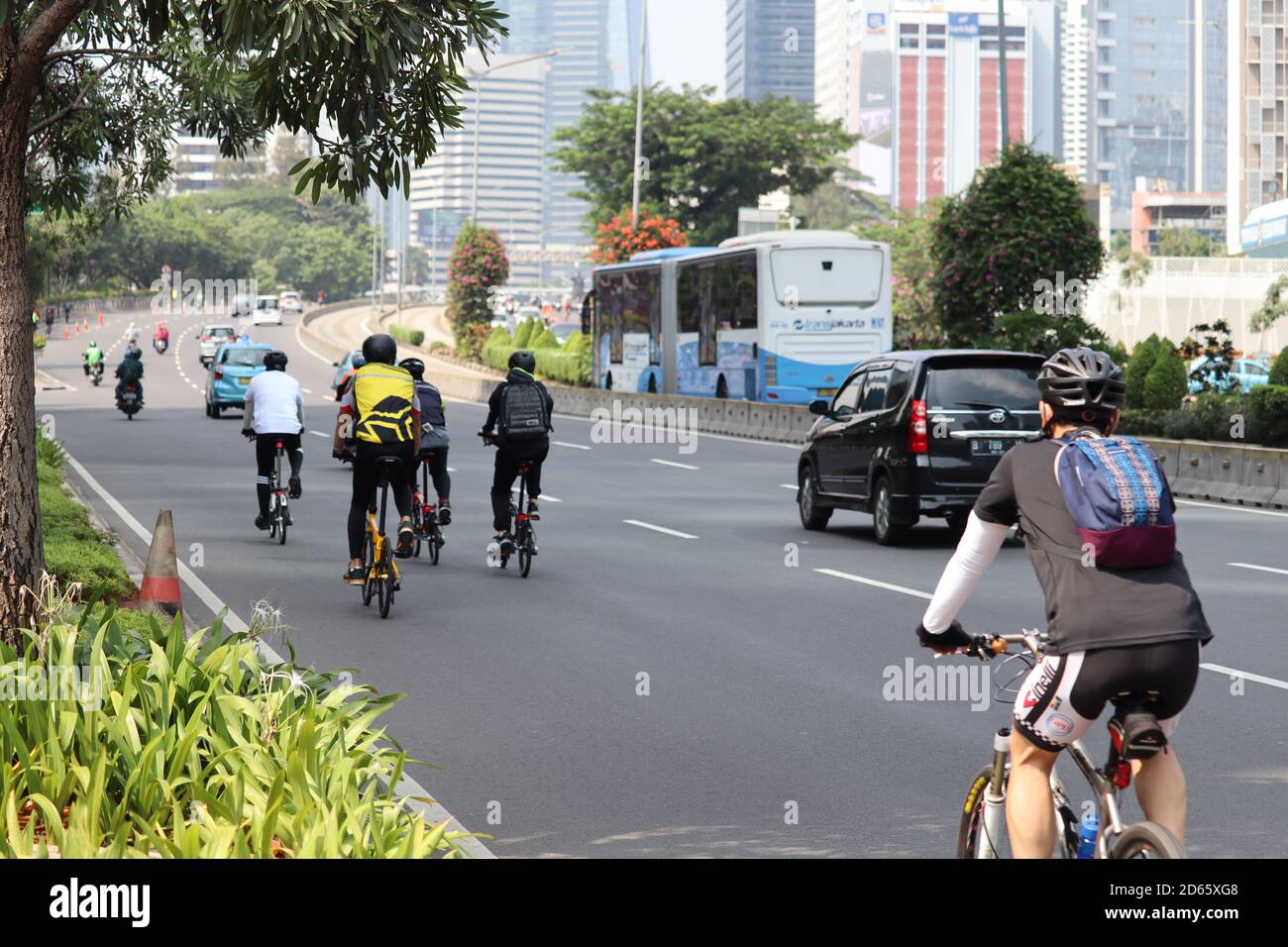 Jakarta / Indonesia - September 5, 2020. Several cyclists are enjoying the free road amid the Covid-19 pandemic Stock Photo