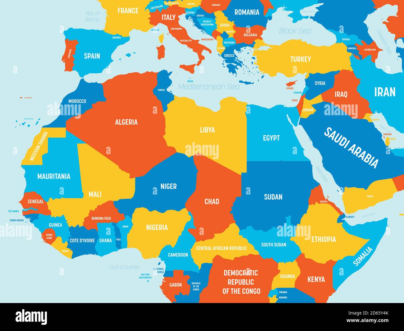 Northern Africa Map 4 Bright Color Scheme High Detailed Political