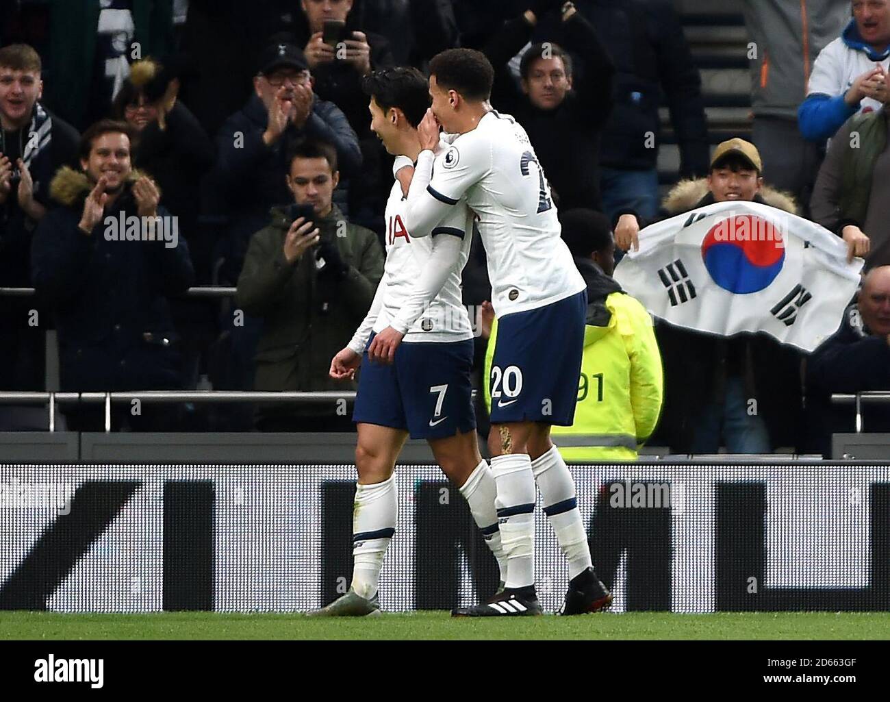 Tottenham Hotspur's Son Heungmin (left) celebrates scoring his side's