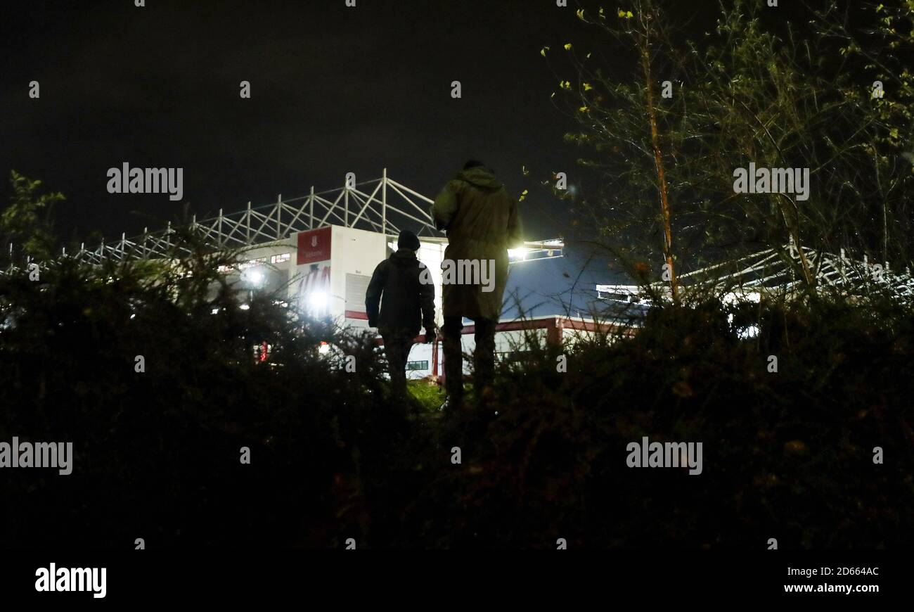 Fans make their way to the bet365 Stadium before the game. Stock Photo