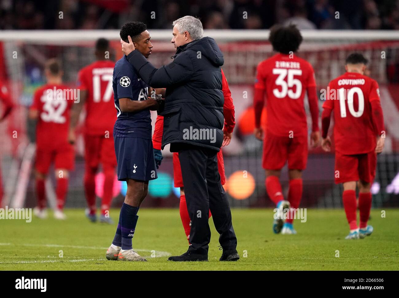 Tottenham Hotspur manager Jose Mourinho and Kyle Walker-Peters (left) after the match Stock Photo