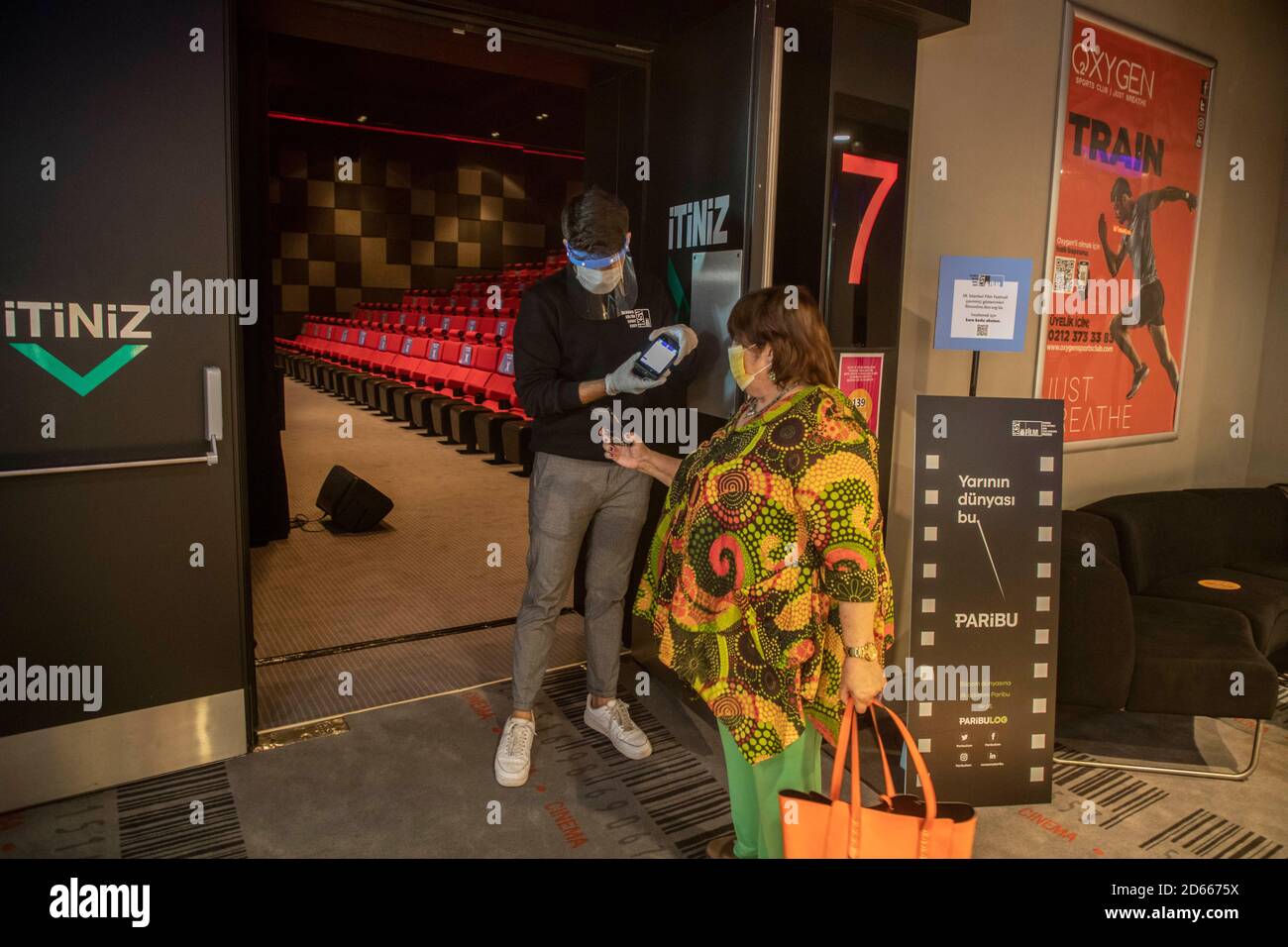 Istanbul Turkey 13th Oct A Staff Member Checks An E Ticket For A Film In Istanbul Turkey On Oct 13 Due To The Covid 19 Pandemic The Istanbul Film Festival One Of