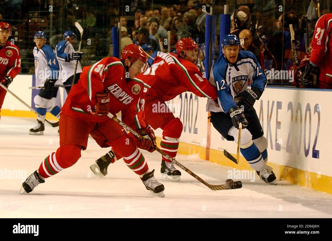 Belarus' Oleg Romanov blocks Finland's Olli Jokinen Stock Photo - Alamy