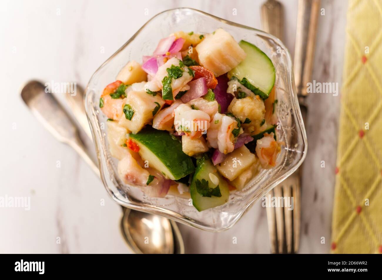 Chilled spicy Peruvian ceviche with shrimp and tilapia Stock Photo Alamy