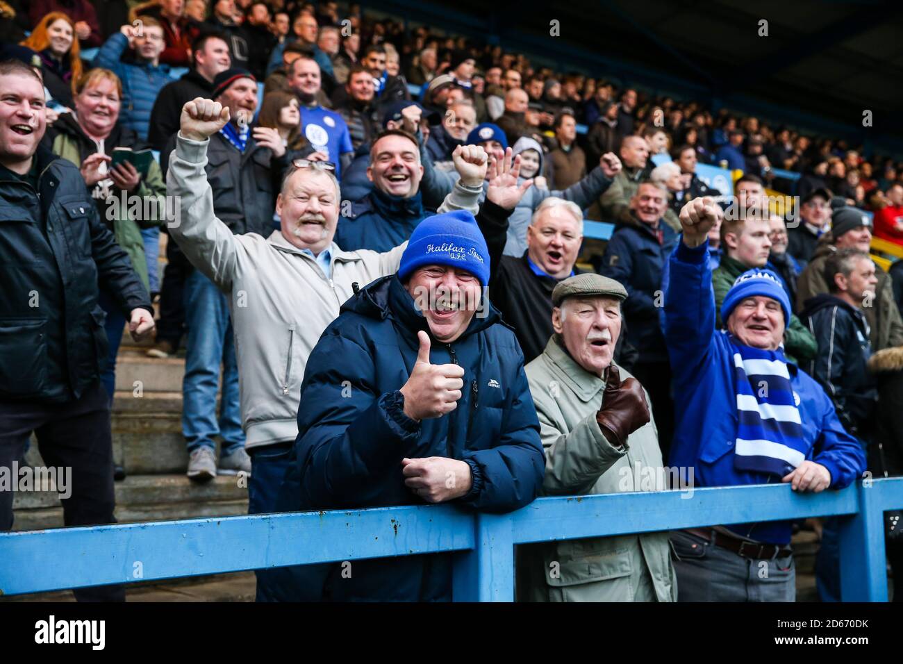 FC Halifax Town fans watch the match during the Vanarama Conference Premier League match at The FC Halifax Town fans watch the match during the Vanarama Conference Premier League match at The