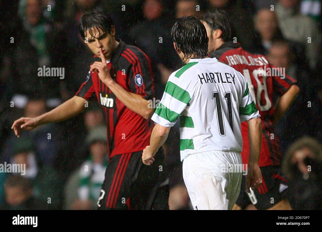 AC Milan's Ricardo Kaka (left) gestures towards Celtic's Paul Hartley. Stock Photo