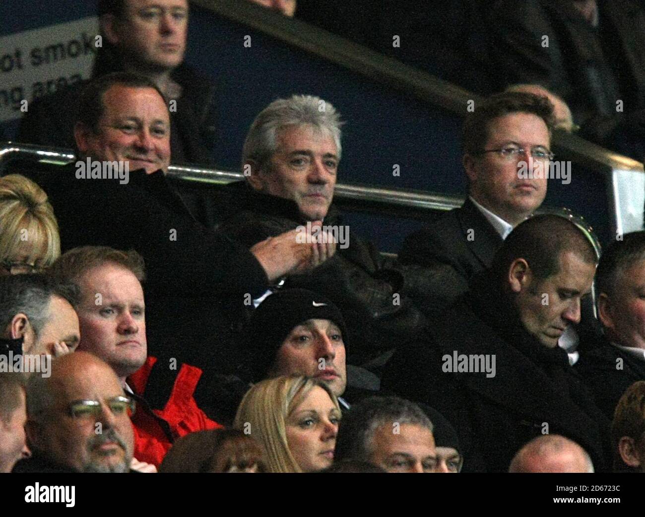 (L-R) Newcastle United owner Mike Ashley and newly appointed manager Kevin Keegan watch the game from the stands with Chairman Chris Mort Stock Photo
