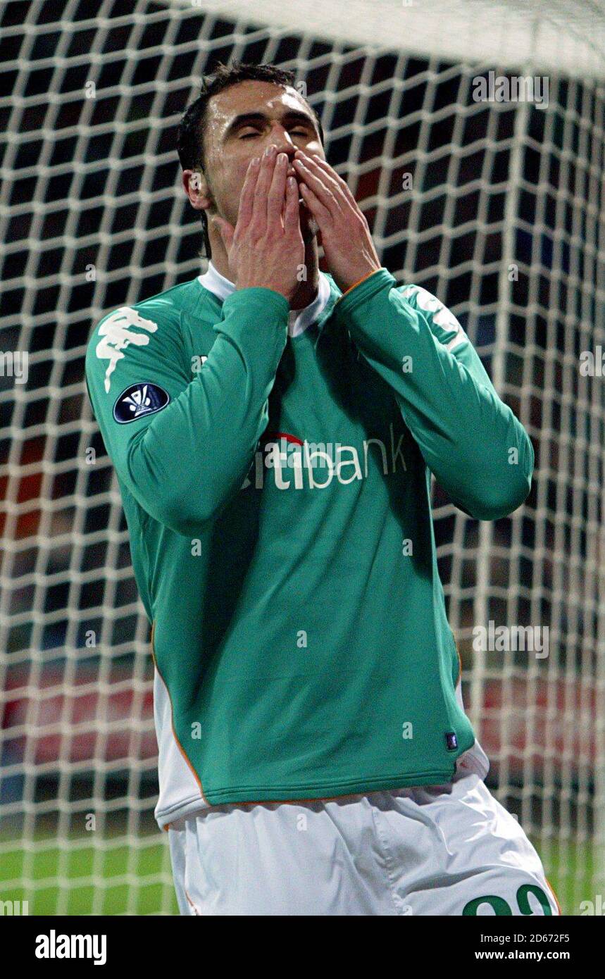 Werder Bremen's Miguel Hugo Almeida rues a missed chance during the defeat to Rangers  Stock Photo