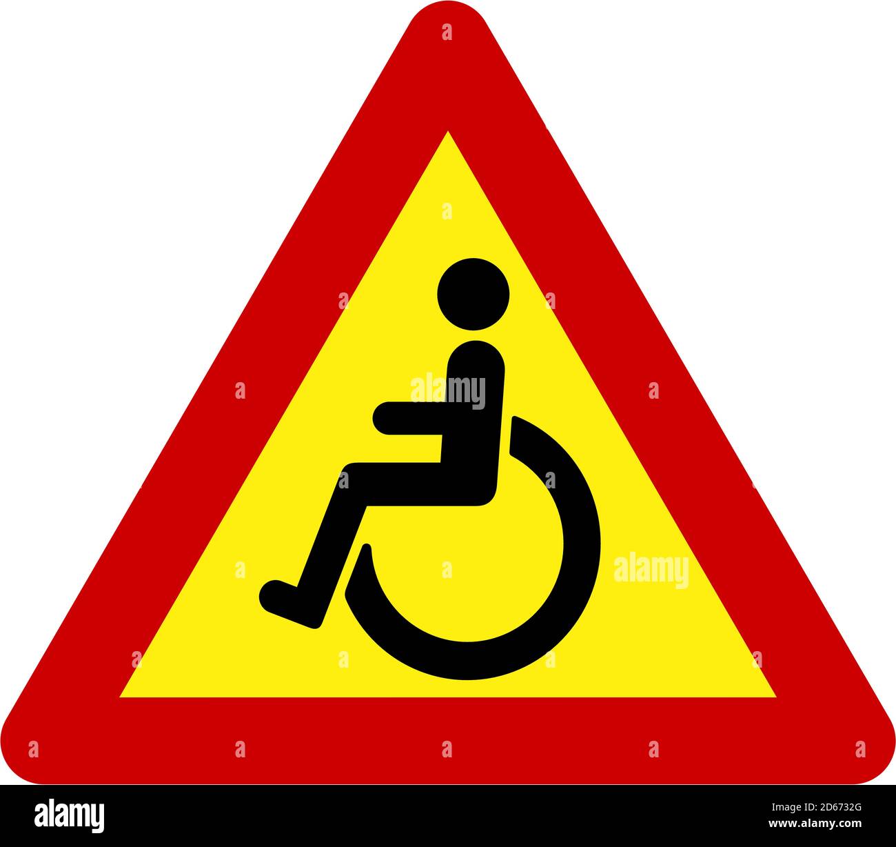 Warning sign with disabled people symbol Stock Photo