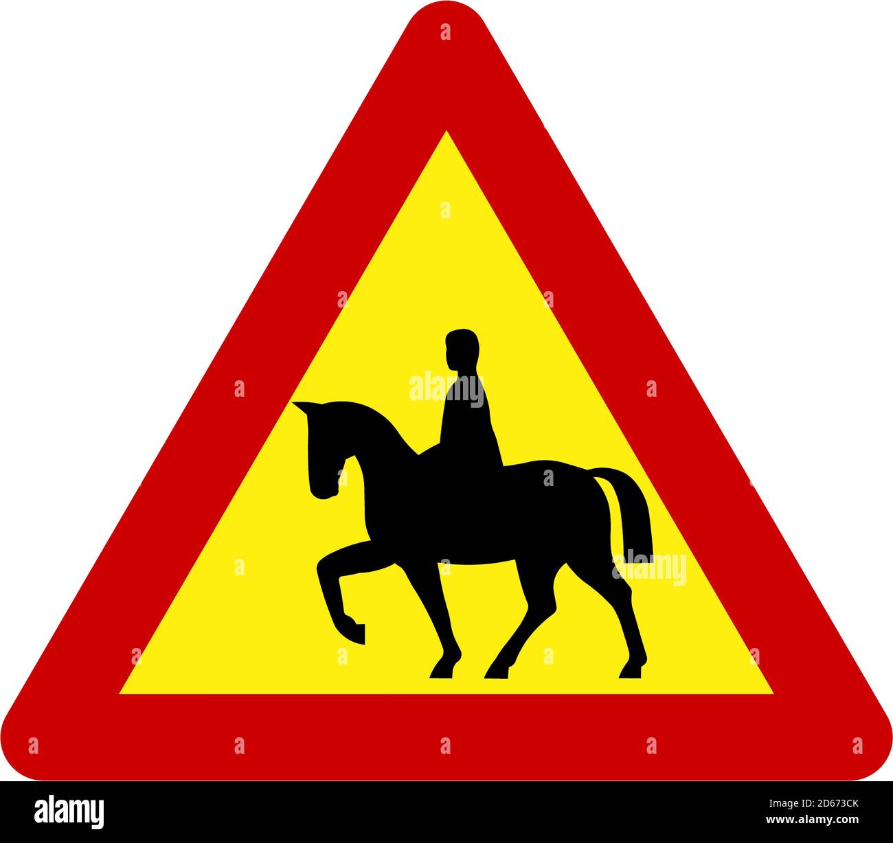 Warning sign with horse riders on road symbol Stock Photo Alamy