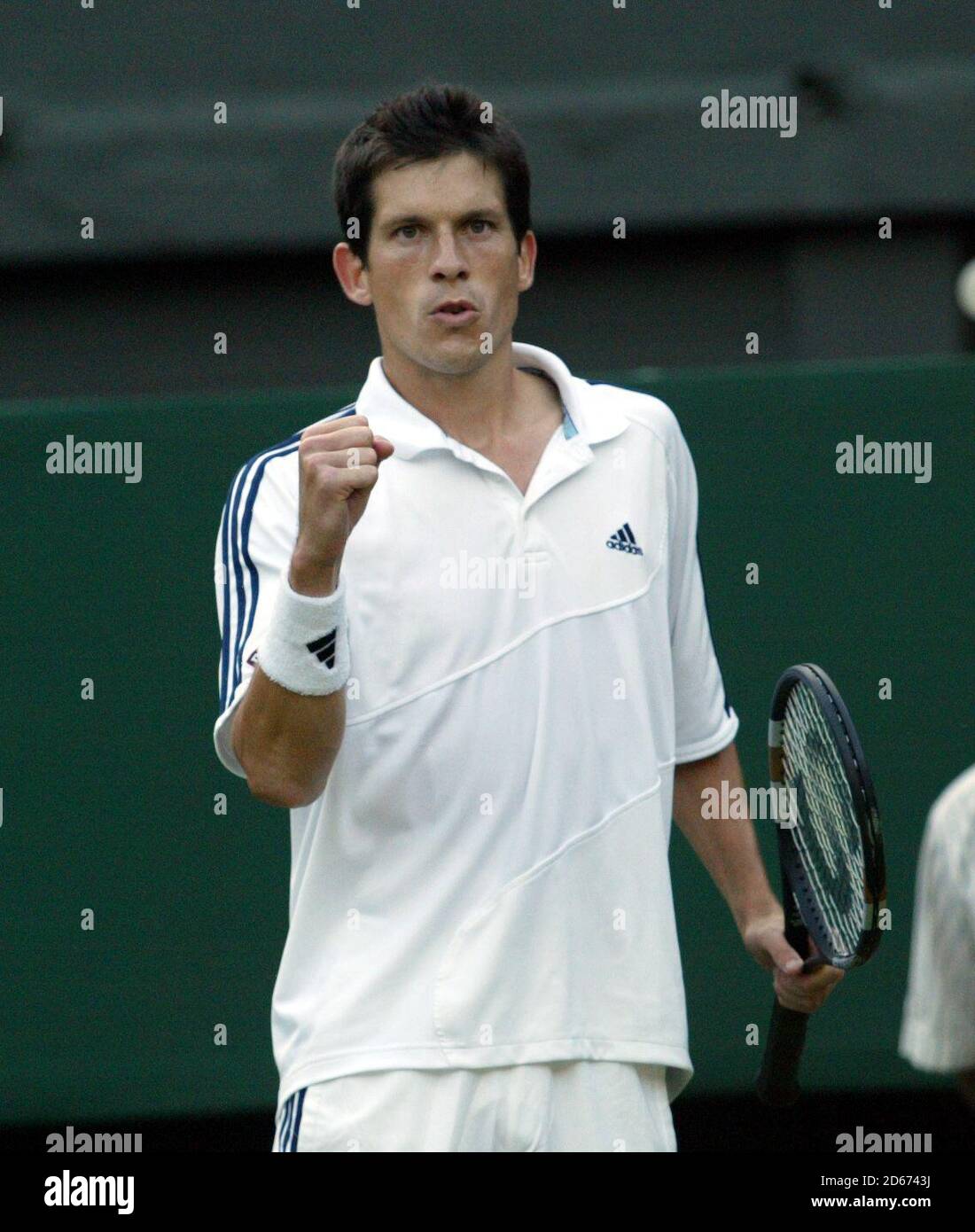 Tim Henman celebrates his win over Robin Soderling Stock Photo