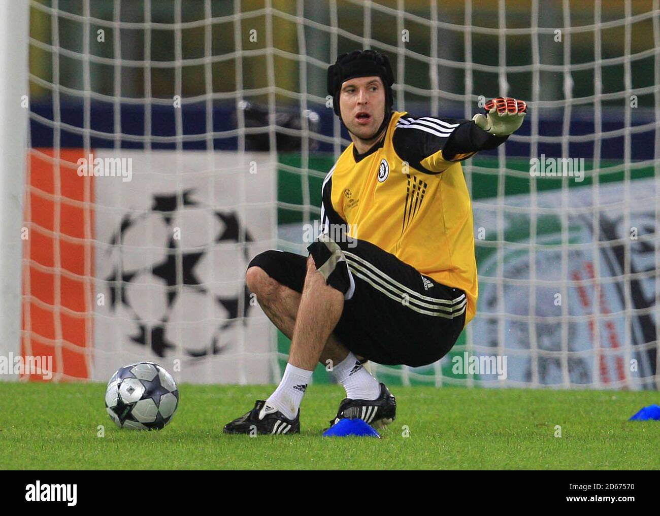 Chelsea goalkeeper Petr Cech during training in the Olympic Stadium ...